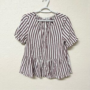 Madewell Women's Stanza Ruffle Hem Striped Top Blouse Size S Peasant Boho